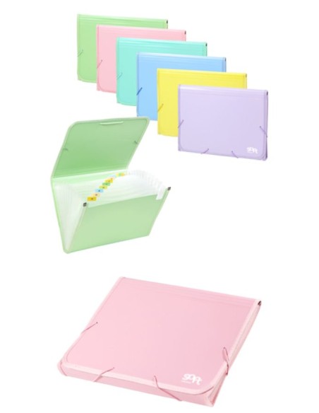 Exp 12 carpeta fuelle fº 13 departamentos polipropileno colores soft pastel